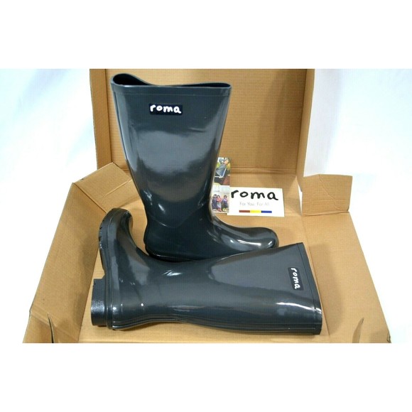 Roma Boots Shoes - Roma Emma Classic Tall Waterproof Rain Boots Dark Gray Vegan Rubber Women 8